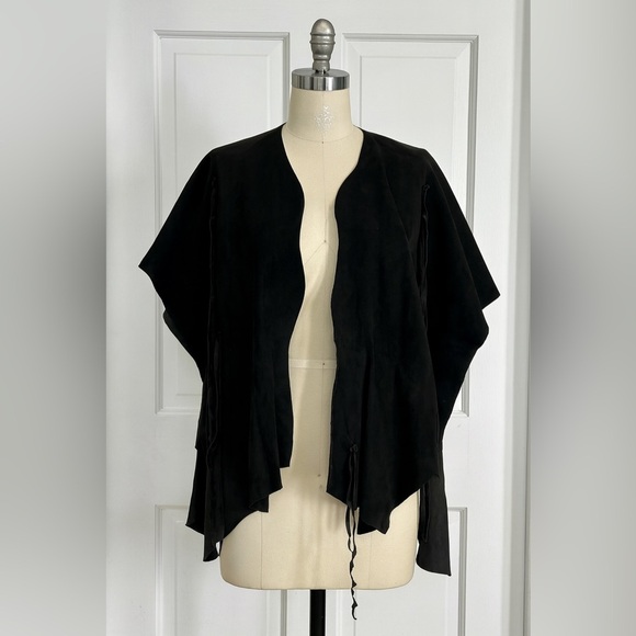 Rare 90s/2000s Customized Oversized Leather Poncho Jacket with Fringe - Picture 1 of 4